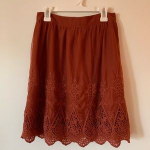 forever 21 terracotta red tulle embroidered skirt